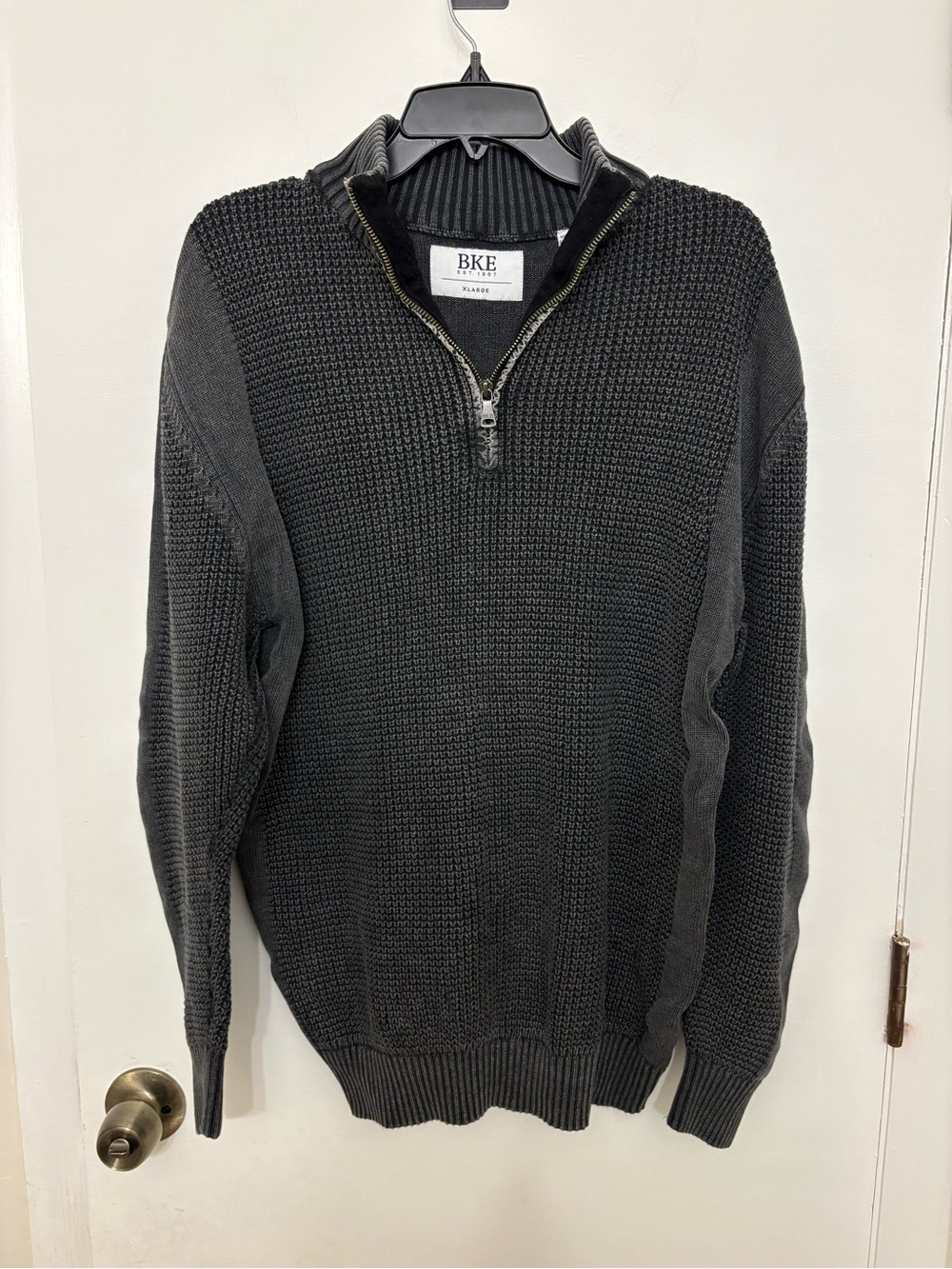 BKE Men’s 1/4 Zip Pullover Sweater Charcoal Grey Waffle Knit Cotton Size XL